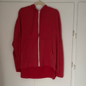 Blumin Apparel Full Zip Ribbed Hoodie Womens Large Red Oversized Comfort Lounge